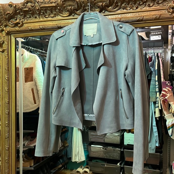 By Anthro Faux Suede Slate Blue Moro Jacket - Picture 1 of 7